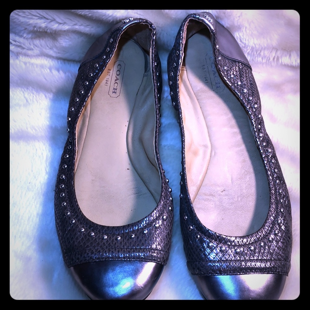 Coach metallic silver ballet slipper style shoes